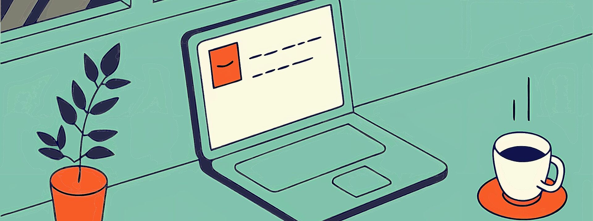 Grafik Schreibtisch Pflanze Laptop Kaffee