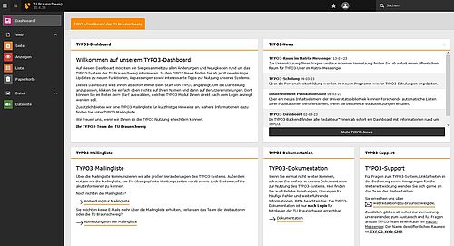 Screenshot des neuen TYPO3 Dashboards