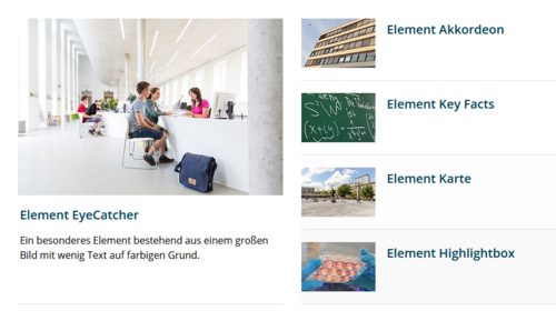Screenshot des Inhaltselements Magazin Darstellung auf der Webseite der TU Braunschweig