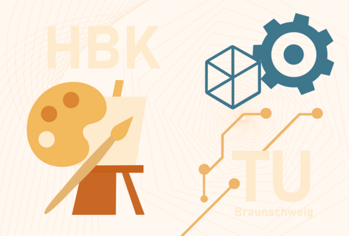 Symbole der Kunst und Technik mit den beiden Abkürzungen HBK und TU