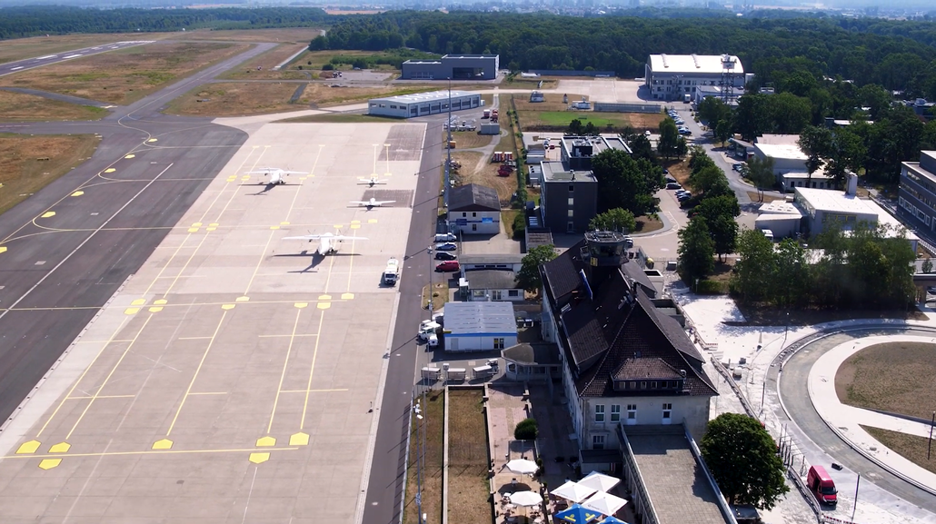 An air view of the airfield