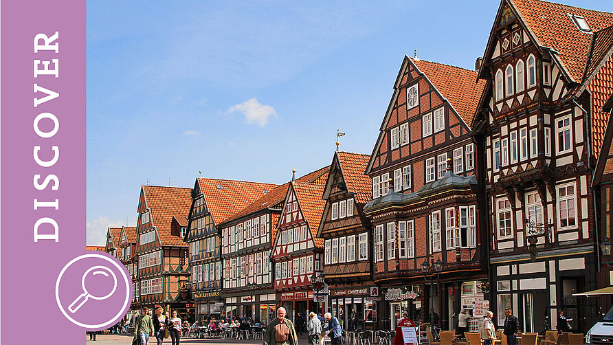 Reihe historischer Fachwerkhäuser in der Celler Altstadt