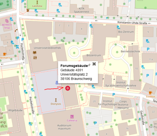 Sie finden den zentralen Briefkasten der TU im Forumsgebäude (Universitätsplatz 2)