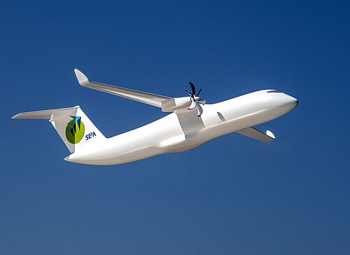 Flugzeugkonzept für Kurzstreckenflüge: Emissionsfreies, vollelektrisches Regionalflugzeug. Energie-Antriebskonzept: Batterie-elektrisch.
