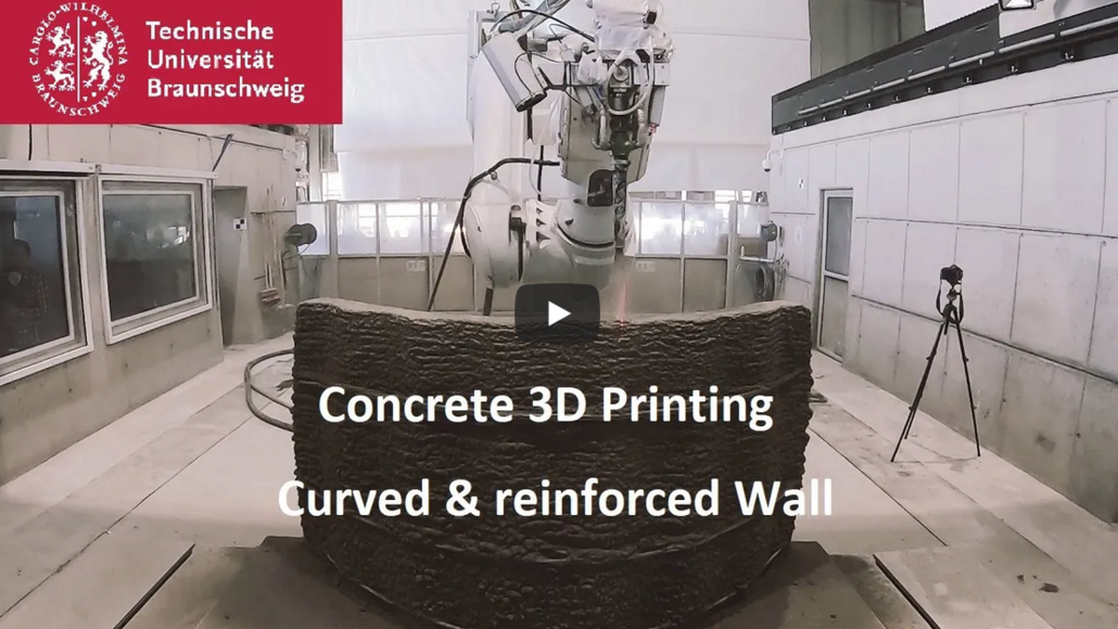 Shotcrete 3D Printing of a double curved reinforced concrete wall