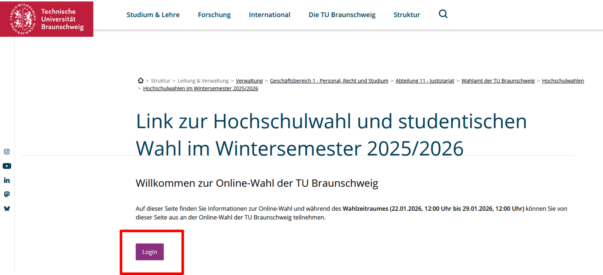 Screenshot zur Anleitung der Online-Wahl mit Erklärung des Logins