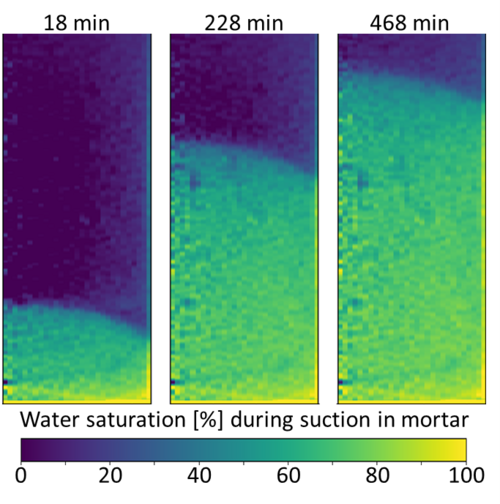 This picture shows water saturation during suction in mortar