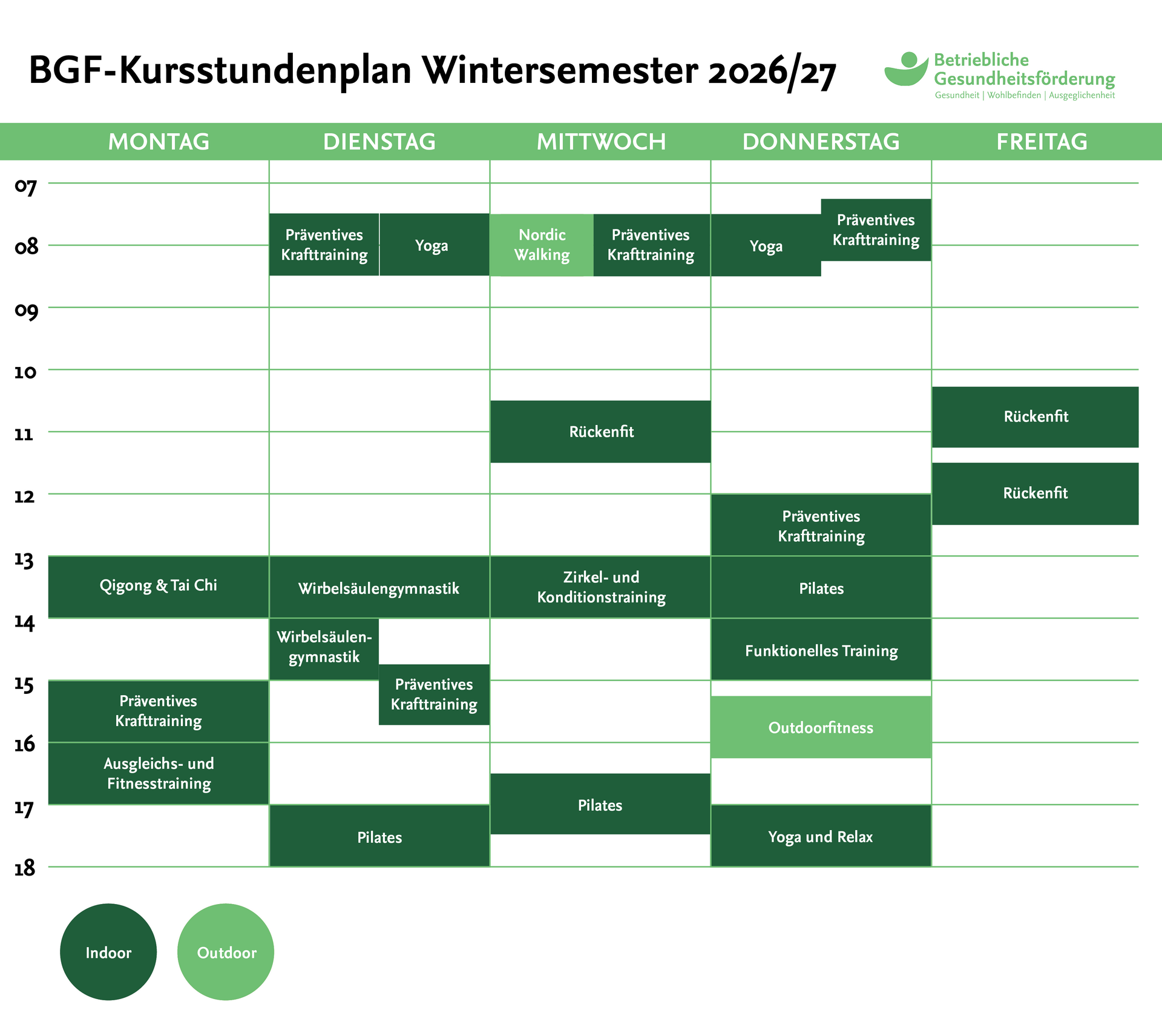 Kursstundenplan BGF Wintersemester 2026/2027