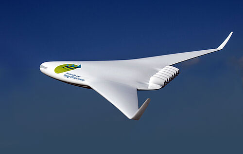 Flugzeugkonzept für Langstreckenflüge: Emissionsarmes Nurflügel-Flugzeug für Langstreckenmissionen und hohe Passagierkapazitäten. Energie-Antriebskonzept: Wasserstoff-Brennstoffzelle.