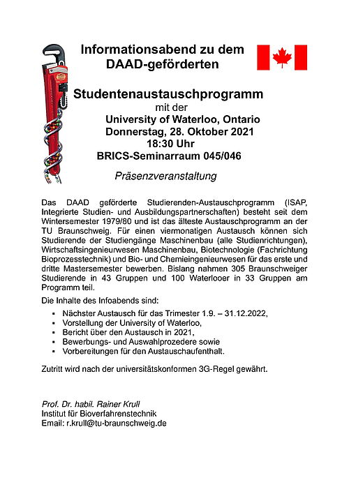 Termin zum Informationsabend zum DAAD-geförderten Studentenaustauschprogramm mit der University of Waterloo