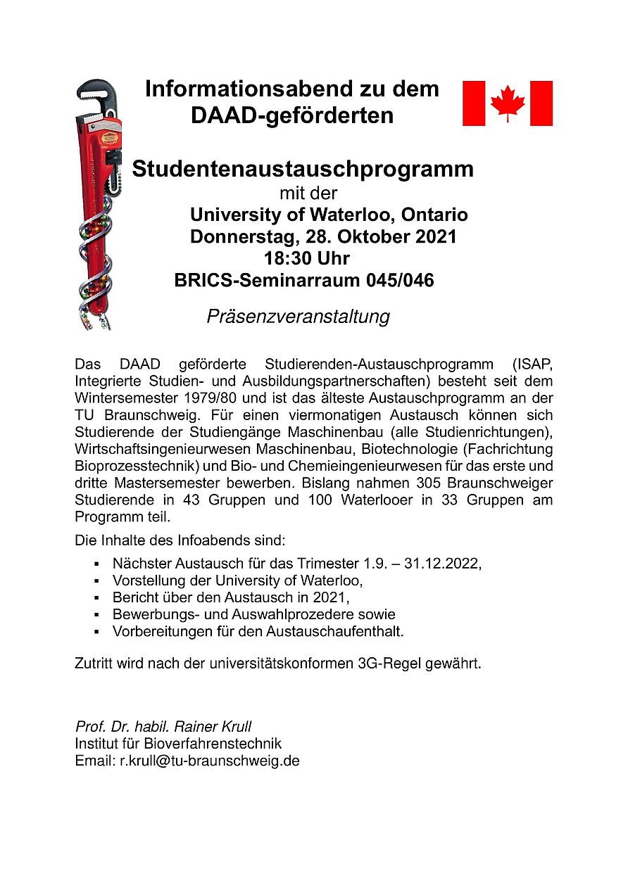 Termin zum Informationsabend zum DAAD-geförderten Studentenaustauschprogramm mit der University of Waterloo