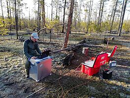 Messungen zu Detektion von Permafrost in Sibirien, Waldgebiet nahe der Stadt Jakutsk
