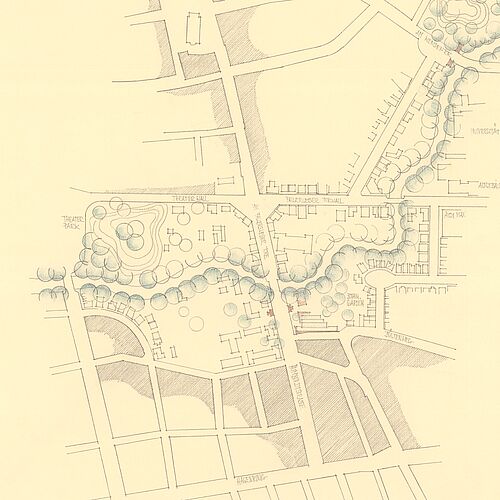 Annette Kläner, Botanisches Institut Braunschweig, Diplomarbeit, 1985, Lageplan (Ausschnitt) (Signatur: UABS SAIB G123 48-1)