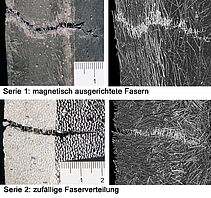 Fig 4: Photo and CT scan of the crack images of specimens with (top) and without magnetic treatment (bottom)