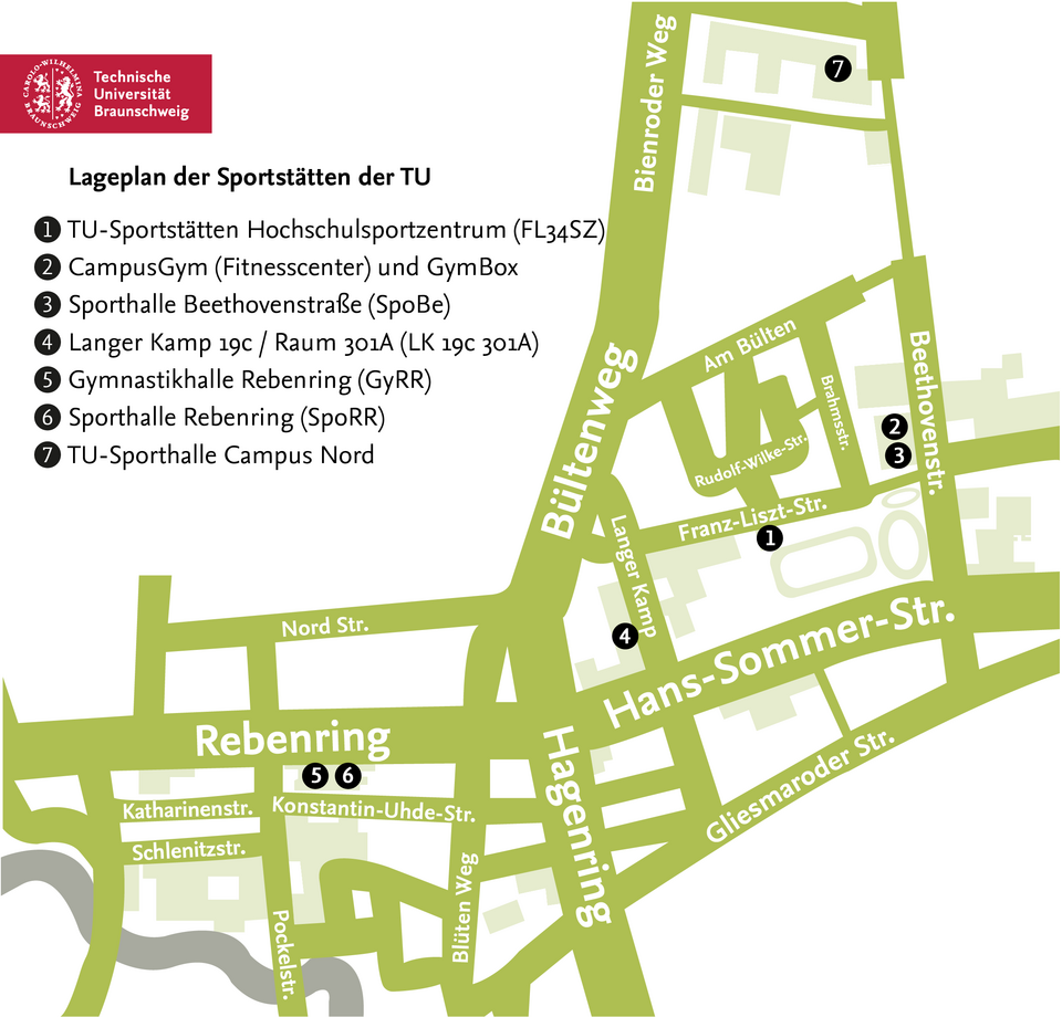 Lageplan der Sportstätten der TU