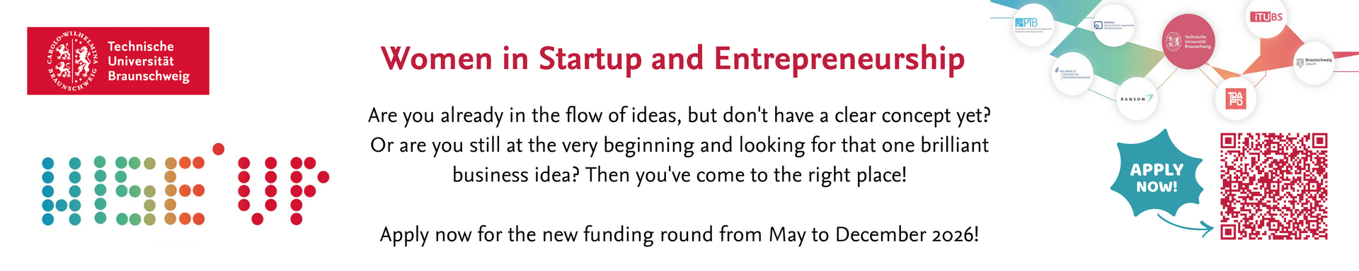 Banner presenting the new programme WISE*UP: Women in Startup and Entrepreneurship