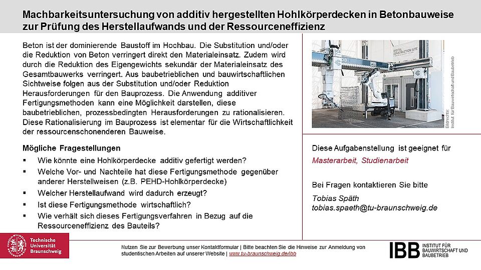Machbarkeitsuntersuchung von additiv hergestellten Hohlkörperdecken in Betonbauweise zur Prüfung des Herstellaufwands und der Ressourceneffizienz