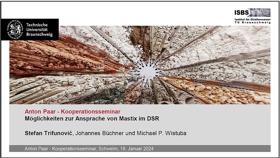 Titelfolie des Vortrags zum Thema Mastixprüfungen im DSR