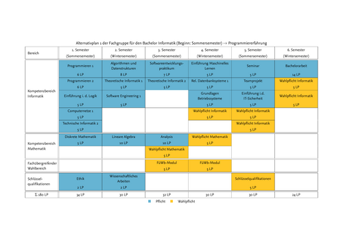 Alternativplan 1 der Fachgruppe für den Bachelor Informatik (Beginn: Sommersemester) -> Programmiererfahrung
