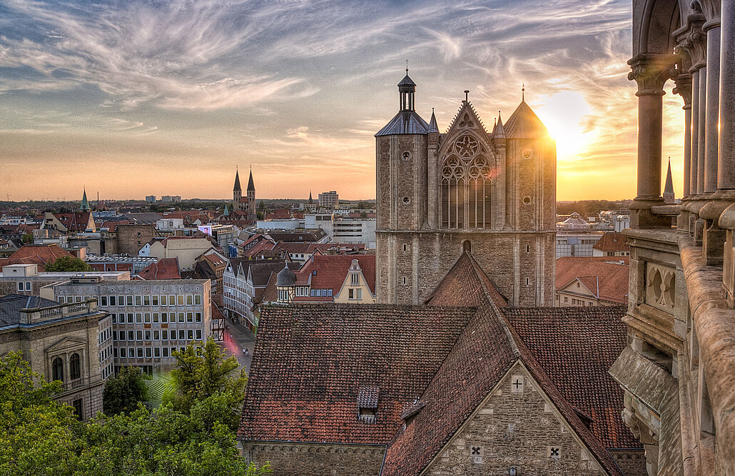 Blick vom Rathausturm bei Sonnenuntergang