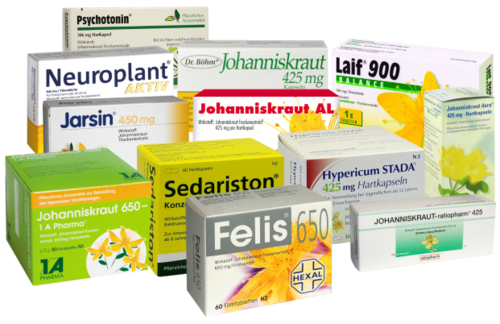 Auswahl von Johanniskraut-Medikamenten