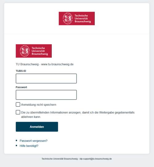 Screenshot of the SSO log in form of the TU Braunschweig