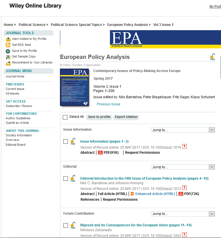 Bildschirmphoto der Startseite von EPA Nummer 1 aus dem Jahr 2017 bei Wiley