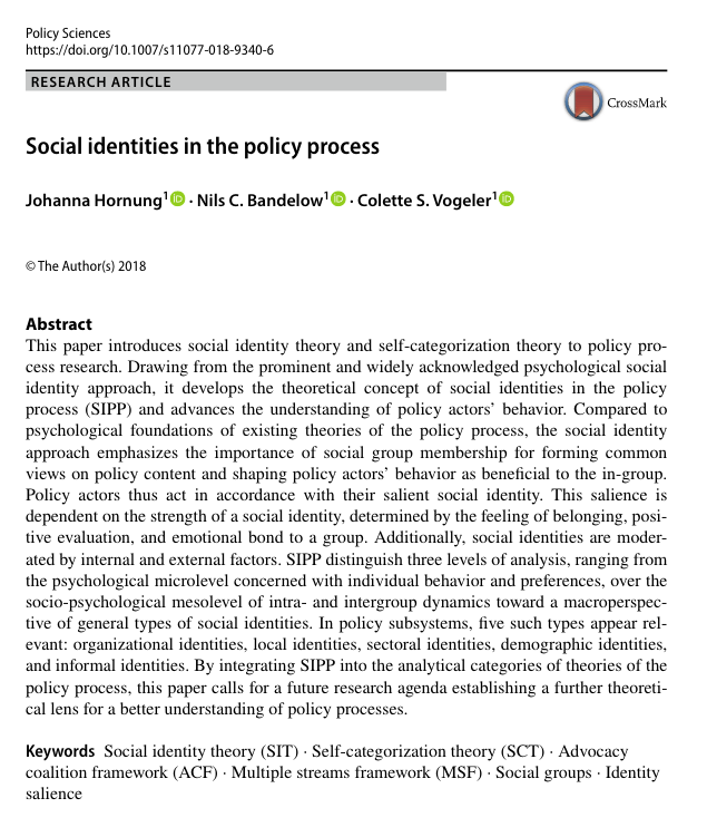 Abstract zu Social Identities in the Policy Process