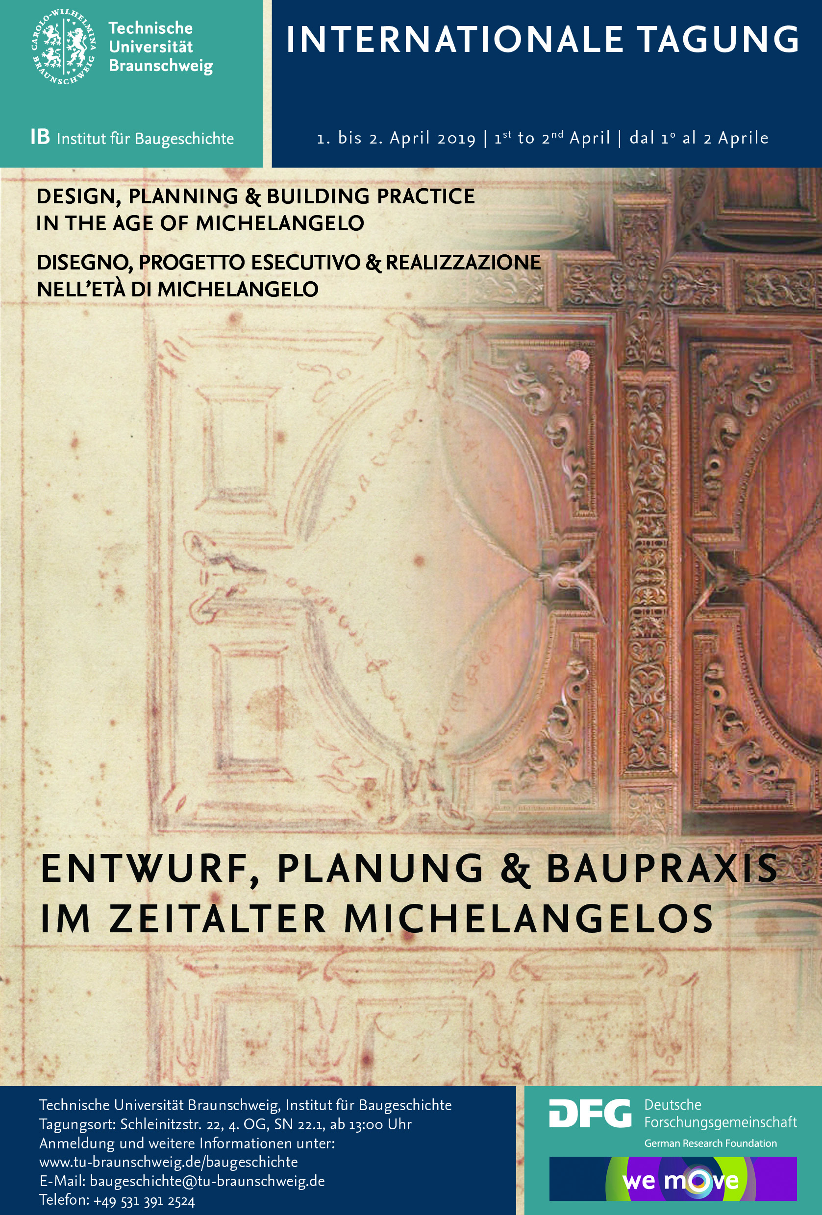 Ankündigung der Tagung Entwurf, Planung und Baupraxis im Zeitalter Michelangelos