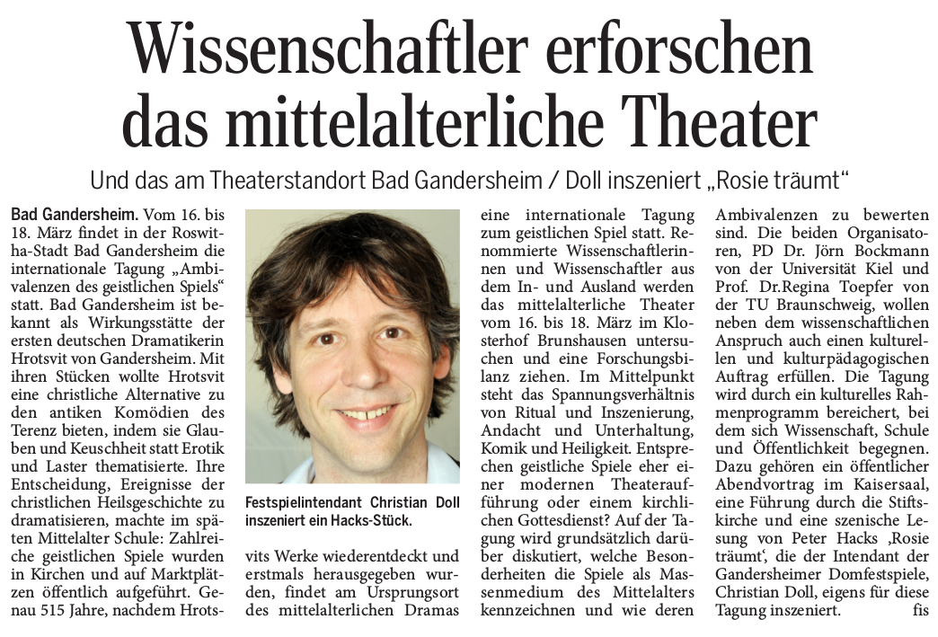 Geistliches Spiel Presse Gandersheimer Kreisblatt 05.03.2016