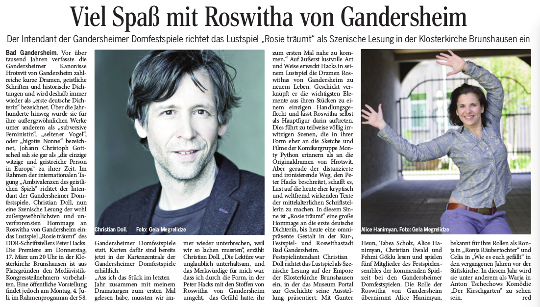 Geistliches Spiel Presse Gandersheimer Kreisblatt 14.03.2016