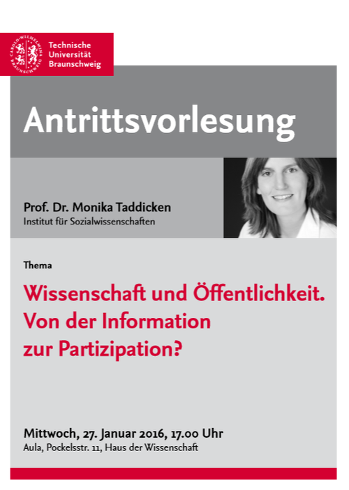 Plakat Antrittsvorlesung Prof. Dr. Monika Taddicken