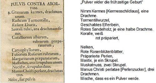 [Abb. 3] „Pulvis contra abortum“ aus Dispensatorium Brandenburgicum (1698)