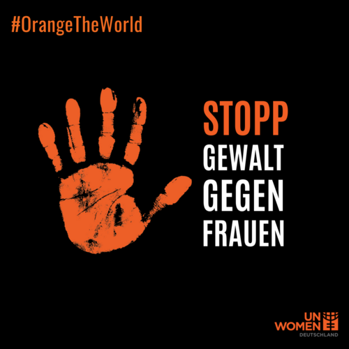 orangene Hand als Symbol für die Kampagne Stopp Gewalt gegen Frauen